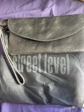 Street Level Metallic Silver Fold-Over Wristlet Clutch
